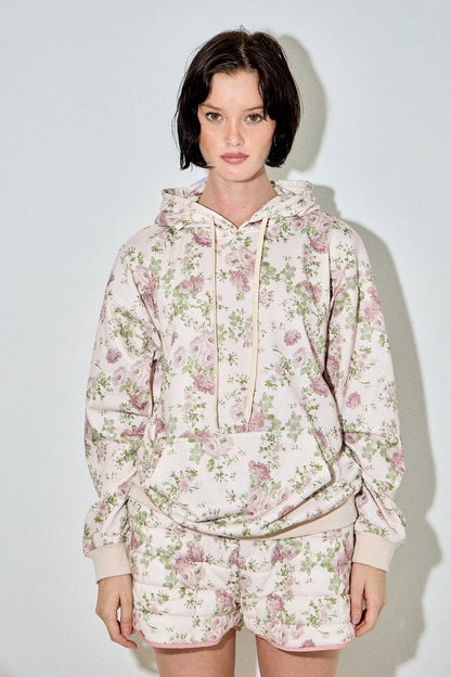 Secret Garden Floral Pullover Drawstring Hoodie