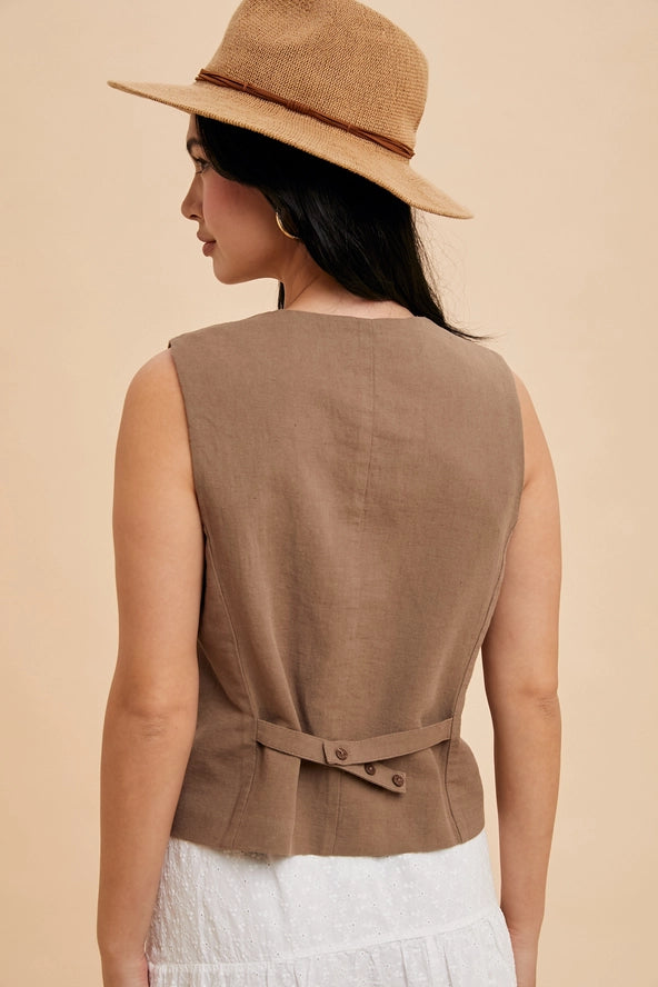 Napa Cotton Linen Blend Button Up Vest
