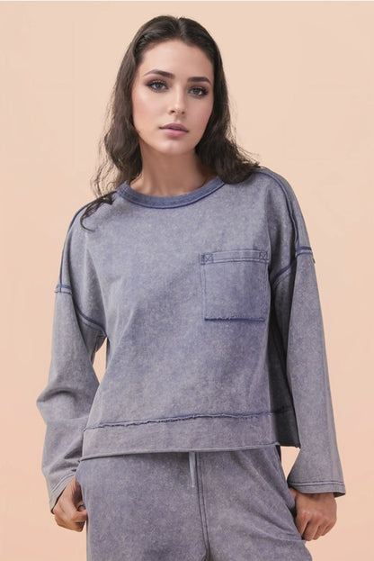 Cloud 9 Mineral Wash 100% Cotton Knit Top & Pants Lounge Set