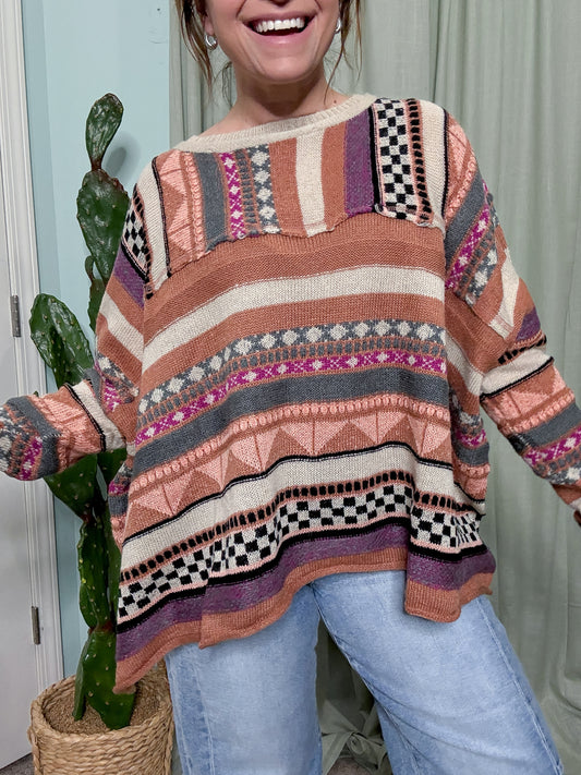 Vintage Vibes Stripe Long Sleeve Sweater