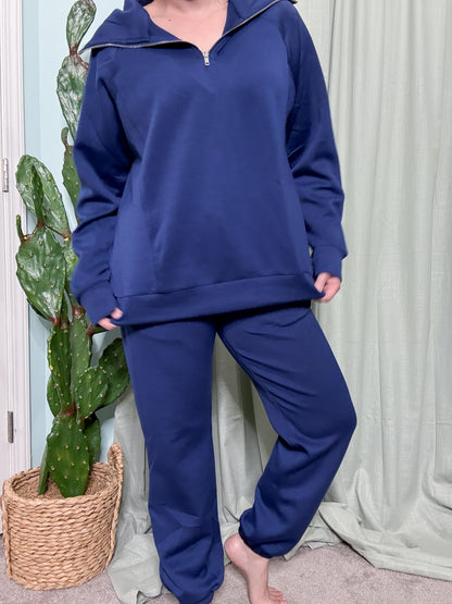 SET- Priority Boarding Navy Quarter Zip Pullover + Jogger