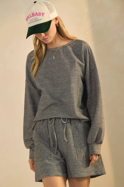 Lay Low 2-piece Cotton Blend Striped Knit Lounge Set