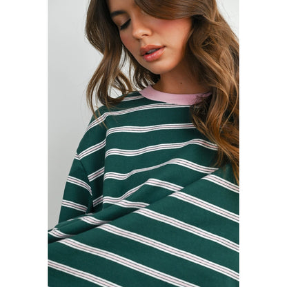 Prep School 100% Cotton Stripe Contrast Ribbed Tee