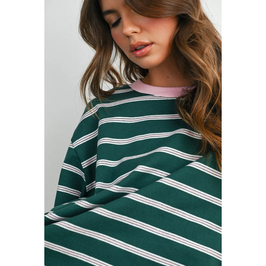 Prep School 100% Cotton Stripe Contrast Ribbed Tee