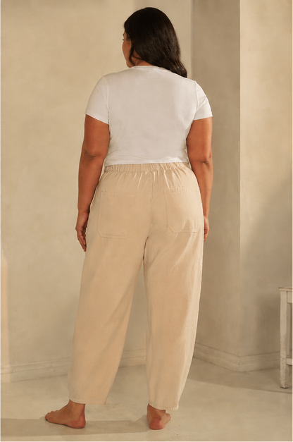 Balboa Cotton Blend Drawstring Cropped Barrel Pants