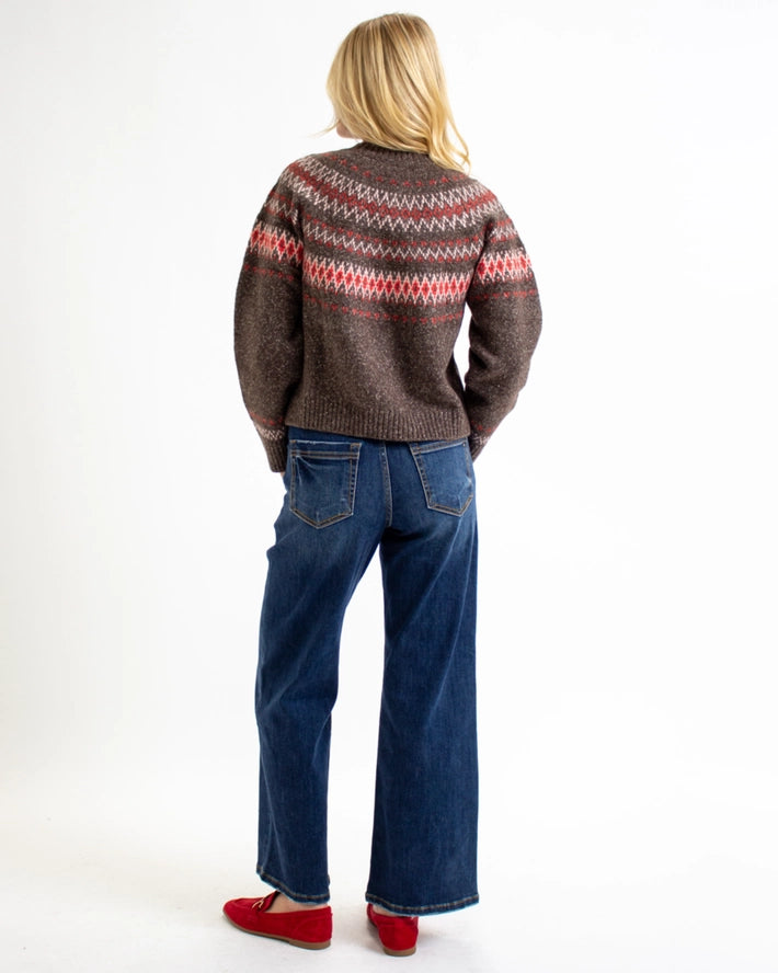 Edinburgh Cotton & Wool Blend Fair Isle Mock Neck Sweater