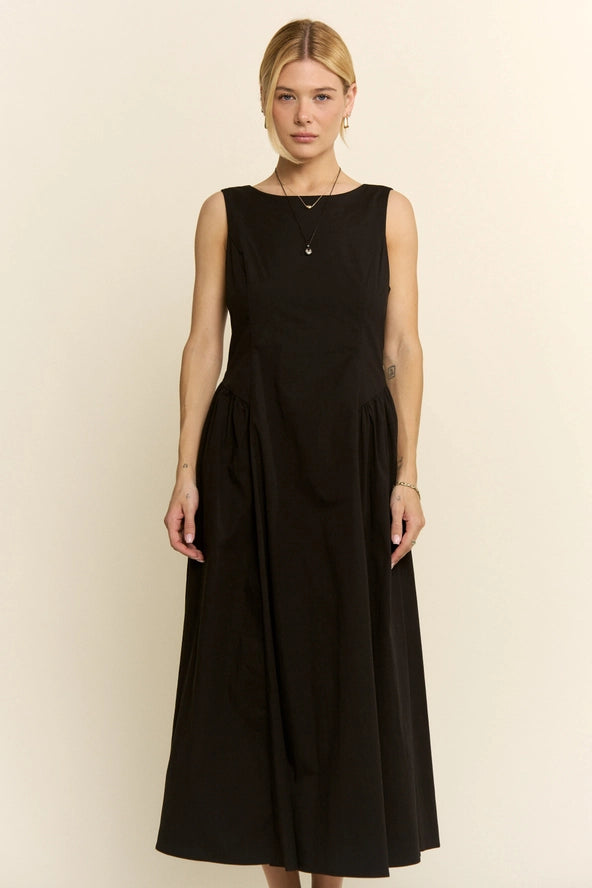 Back in Black Cotton A-Line Sleeveless Midi Dress