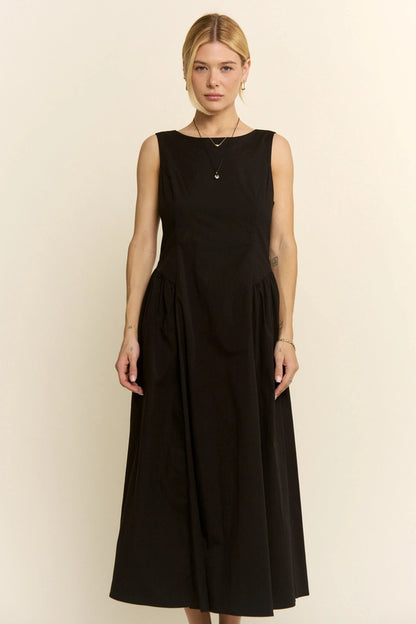 Back in Black Cotton A-Line Sleeveless Midi Dress