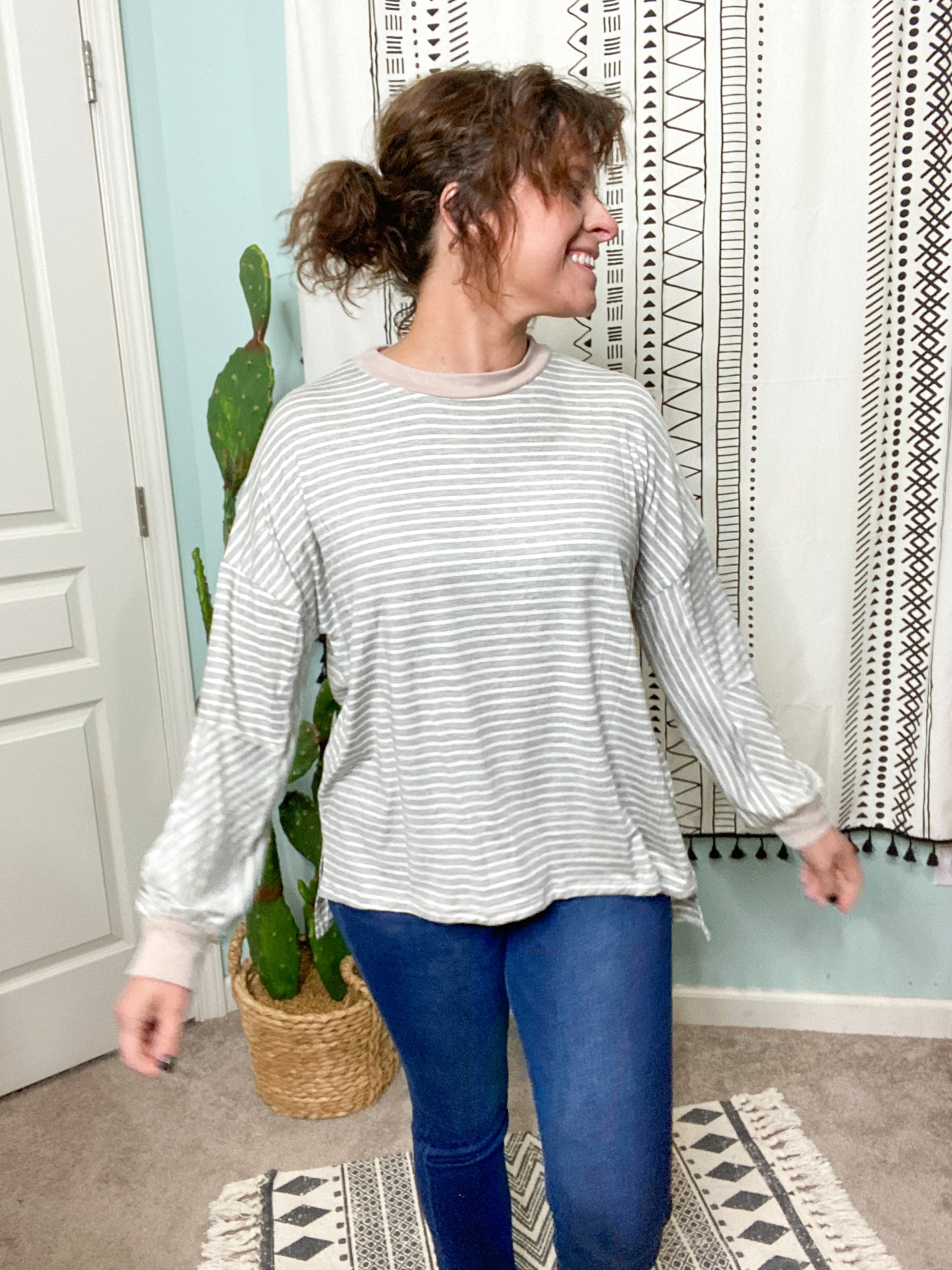 Take it Easy Stripe Oversized Drop Shoulder Top