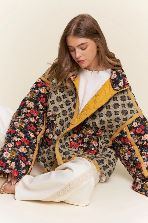 Dorne Patchwork Cotton + Linen Blend Quilted Bomber Jacket