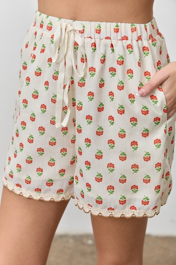 Nice Stems Floral Print Drawstring Shorts