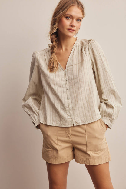 Cool Sage 100% Cotton V Neck Blouse
