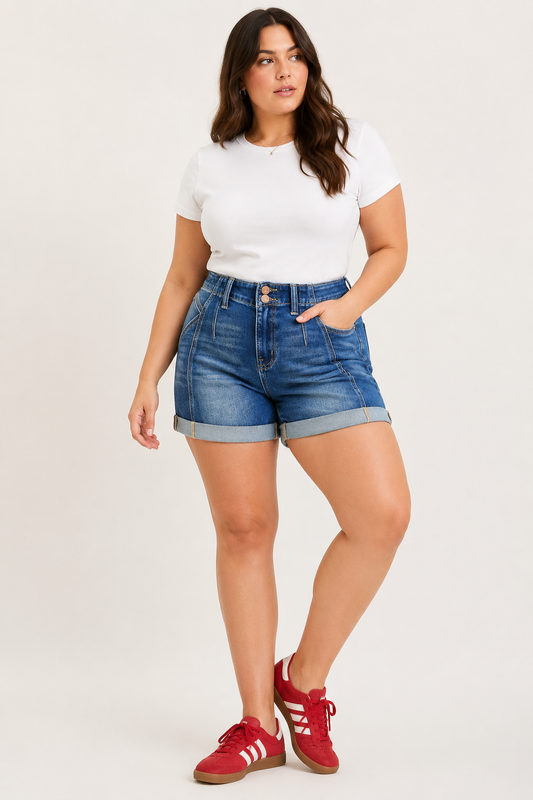 Risen Jeans Cabo High Rise Seamed Slouchy Rolled Shorts