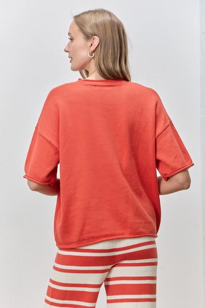 New Day Cotton Blend Short Sleeve Sweater