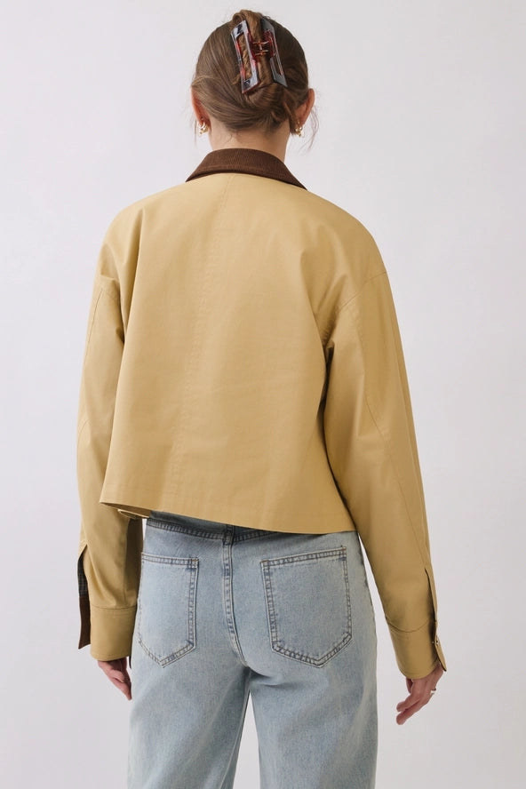 Cotton Barn Jacket with Contrast Corduroy Collar