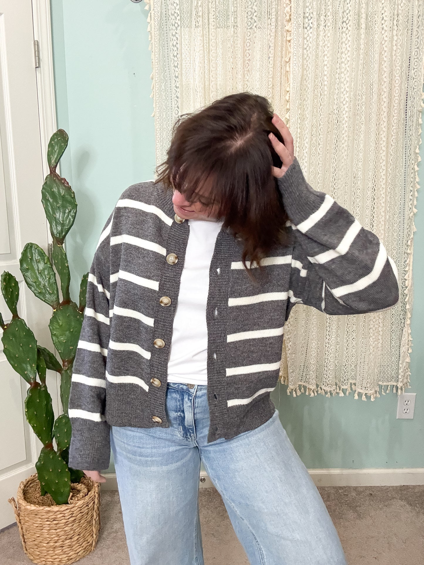 Johni Striped Soft Stretch Relaxed Cardigan