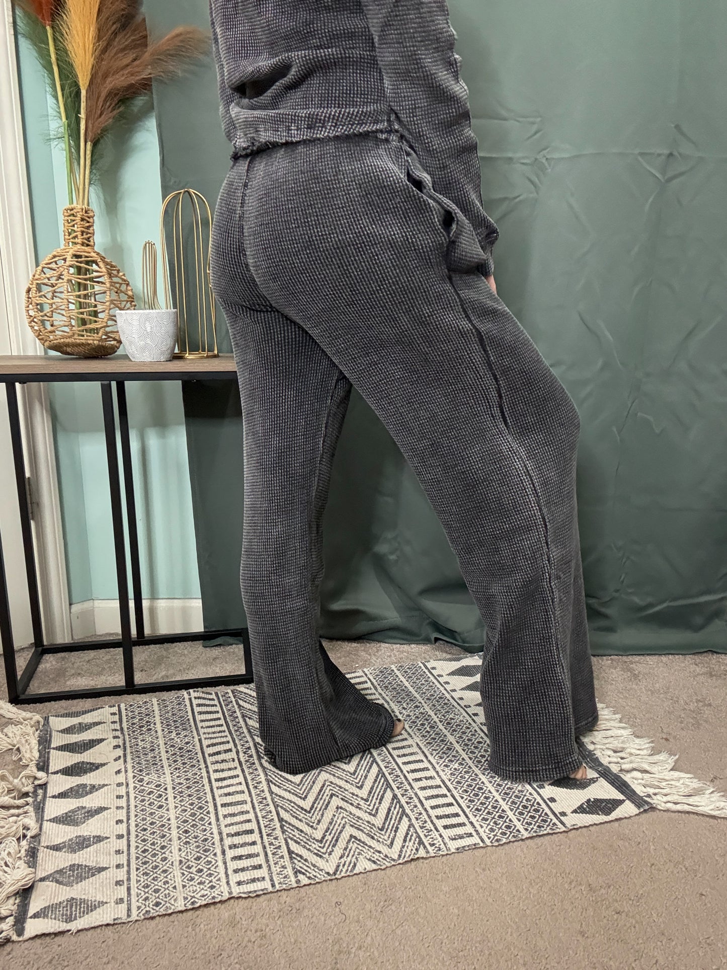 Let's Lounge Distressed Waffle Mineral Wash Pants