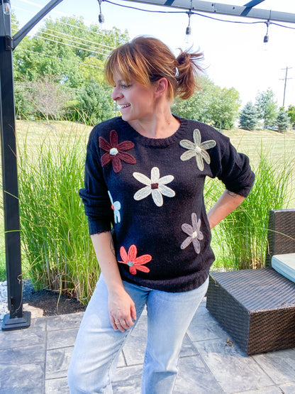 Falling in the Flowers Applique Floral Lightweight Sweater