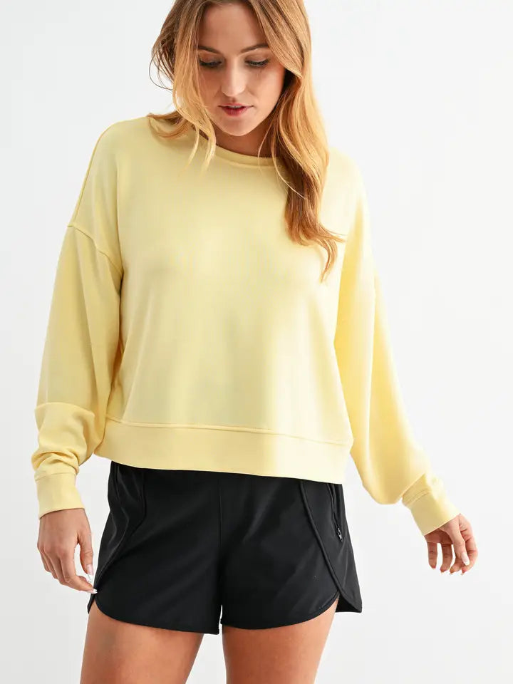 Rise + Shine Luxe Modal Pullover & Short Set in Butter Yellow