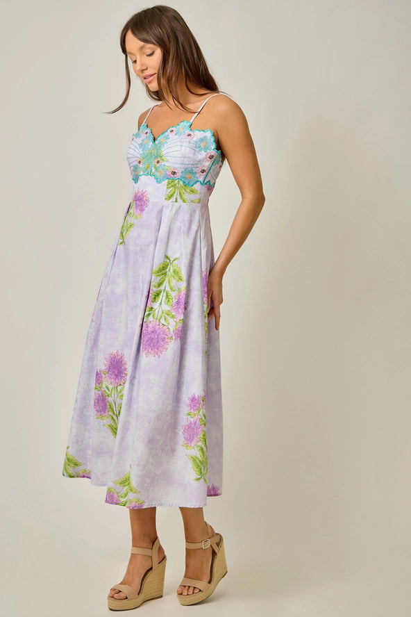 Garden Party Embroidered 100% Cotton Midi Dress