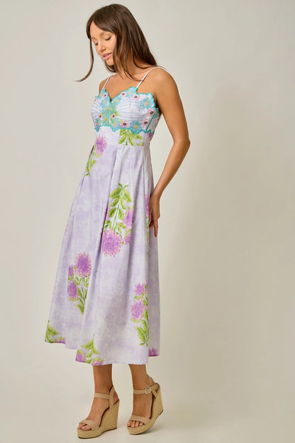 Garden Party Embroidered 100% Cotton Midi Dress