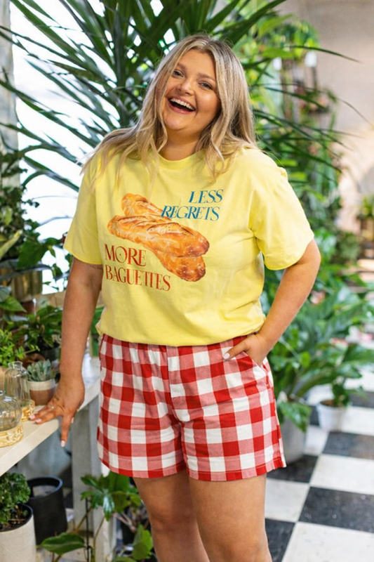 More Baguettes Less Regrets Oversized Butter Yellow Tee