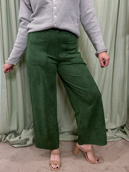 Tenenbaum Green Suede Wide Leg Ankle Pants