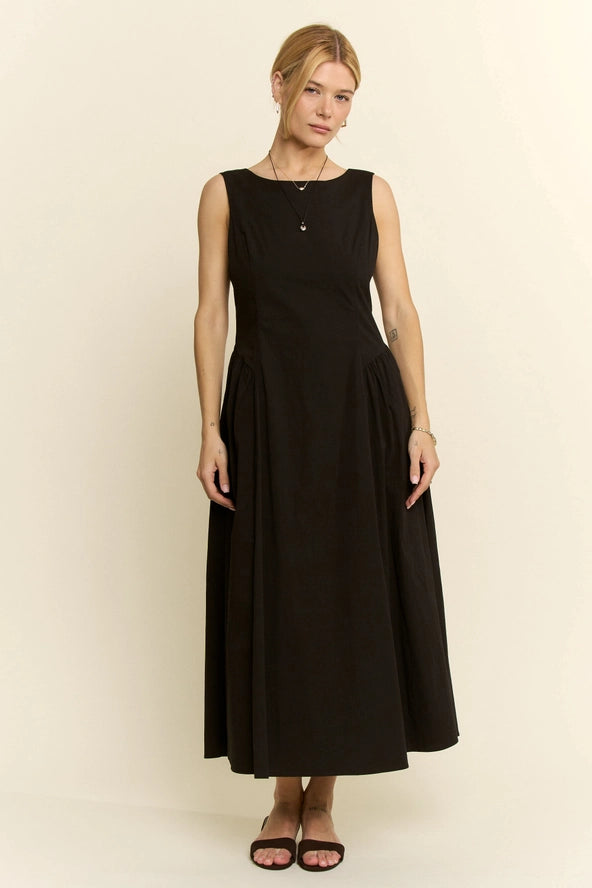 Back in Black Cotton A-Line Sleeveless Midi Dress