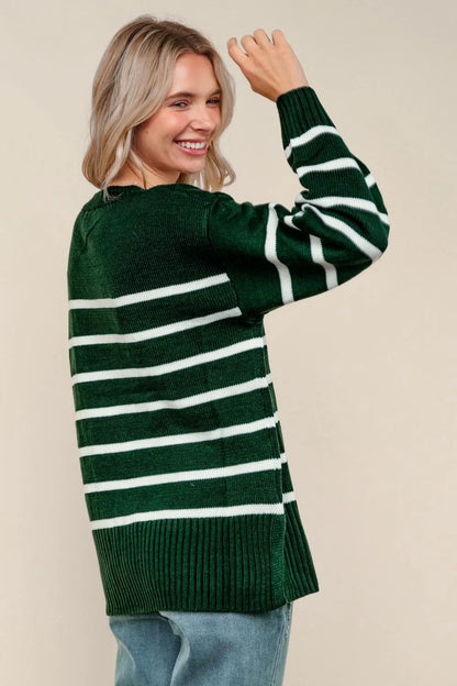Breckenridge Hunter Green Stripe Pullover Knit Sweater