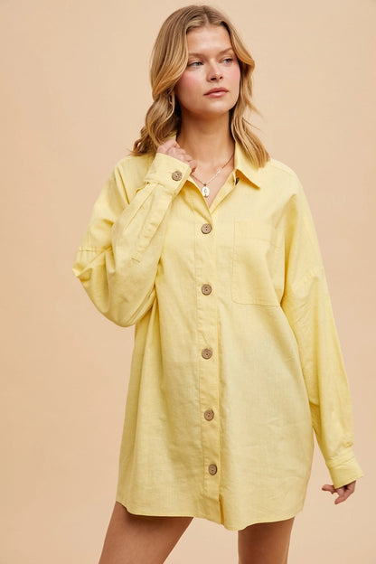 Calabasas Linen Blend Butter Yellow Oversized Button Down