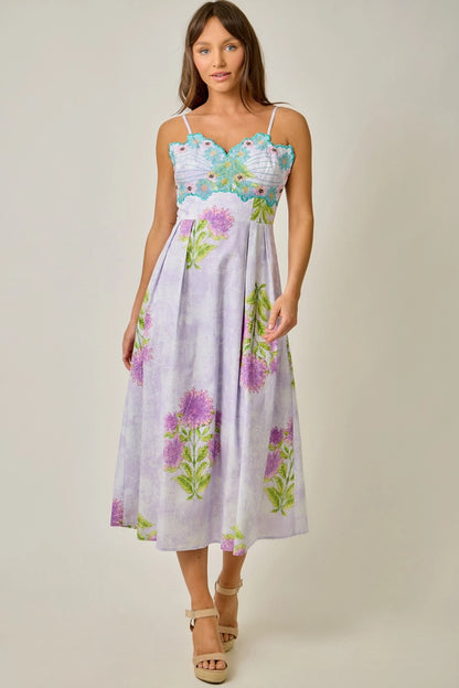 Garden Party Embroidered 100% Cotton Midi Dress