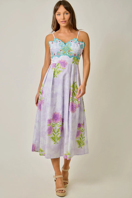 Garden Party Embroidered 100% Cotton Midi Dress
