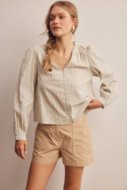 Cool Sage 100% Cotton V Neck Blouse