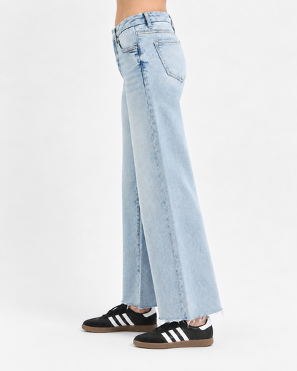 Risen Denim Summer MidRise Slouchy Wide Leg Jeans with Tummy Control