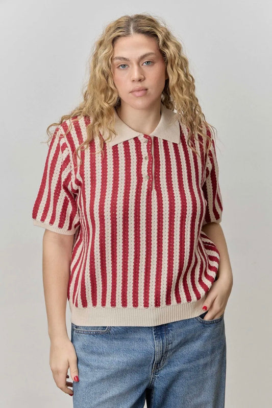 Boardwalk Cotton Blend Collared Short Sleeve Knit Sweater