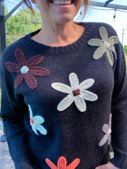 Falling in the Flowers Applique Floral Lightweight Sweater