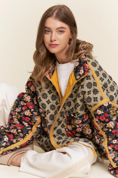 Dorne Patchwork Cotton + Linen Blend Quilted Bomber Jacket