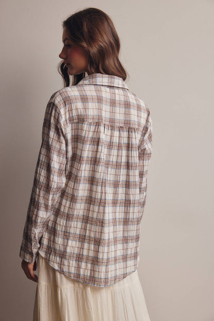 Toasted Marshmallow 100% Cotton Lightweight Plaid Button Up