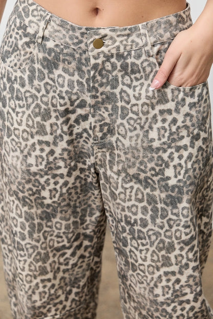 Lay Low Cotton Blend Leopard Print Crop Barrel Jeans