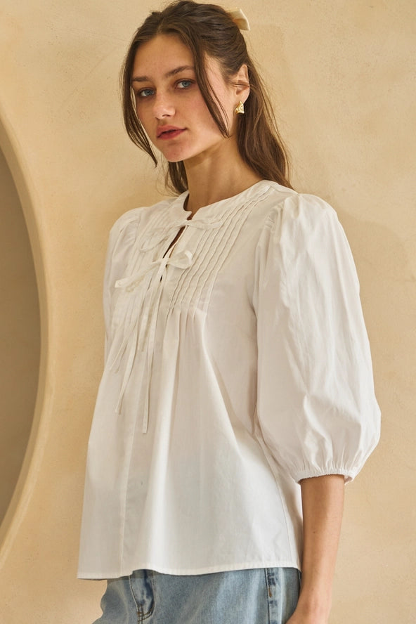 Amsterdam 100% Cotton Poplin Lace Front Pleated Blouse