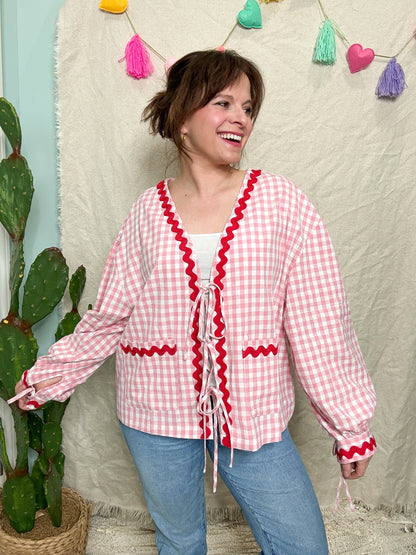 Sweet on You Ribbon Tie Cotton Gingham Blouse