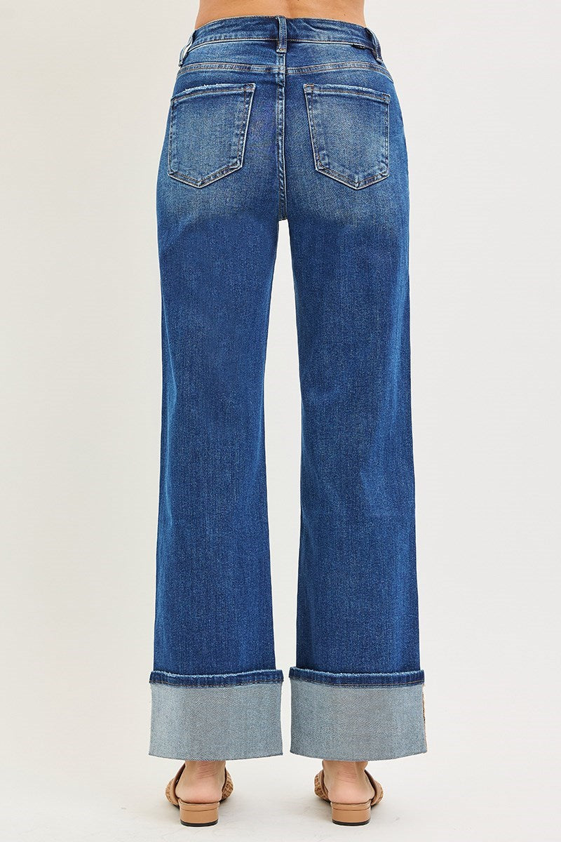 Risen Payton Midrise Cuffed Wide Leg Seam Jeans