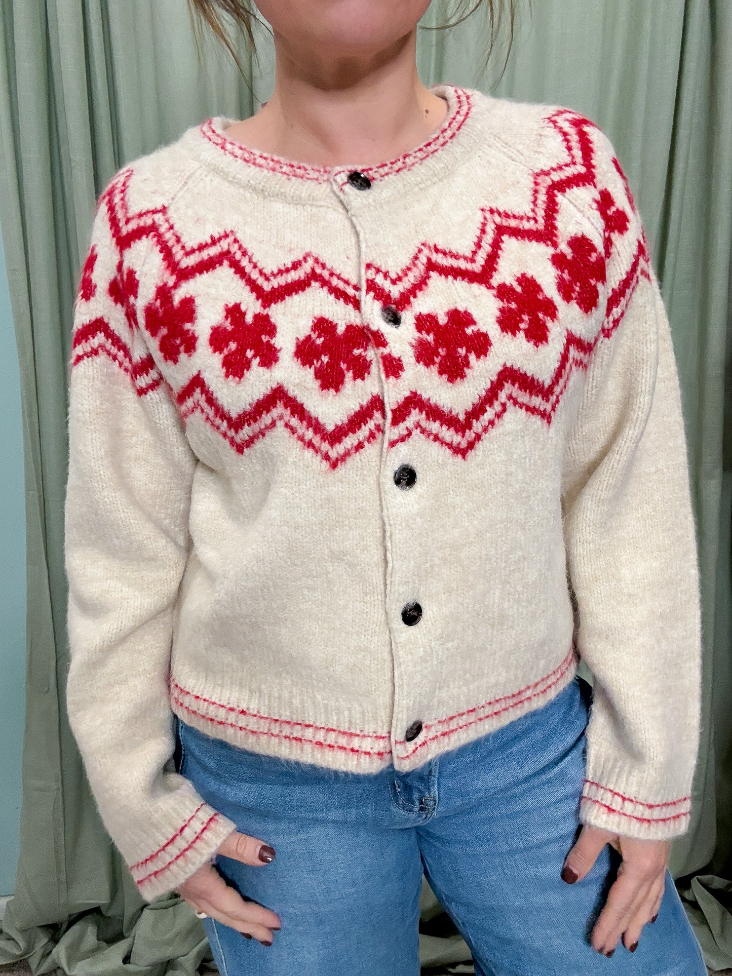 Copenhagen Floral Intarsia Button Up Cardigan Sweater