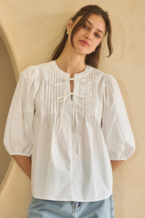 Amsterdam 100% Cotton Poplin Lace Front Pleated Blouse