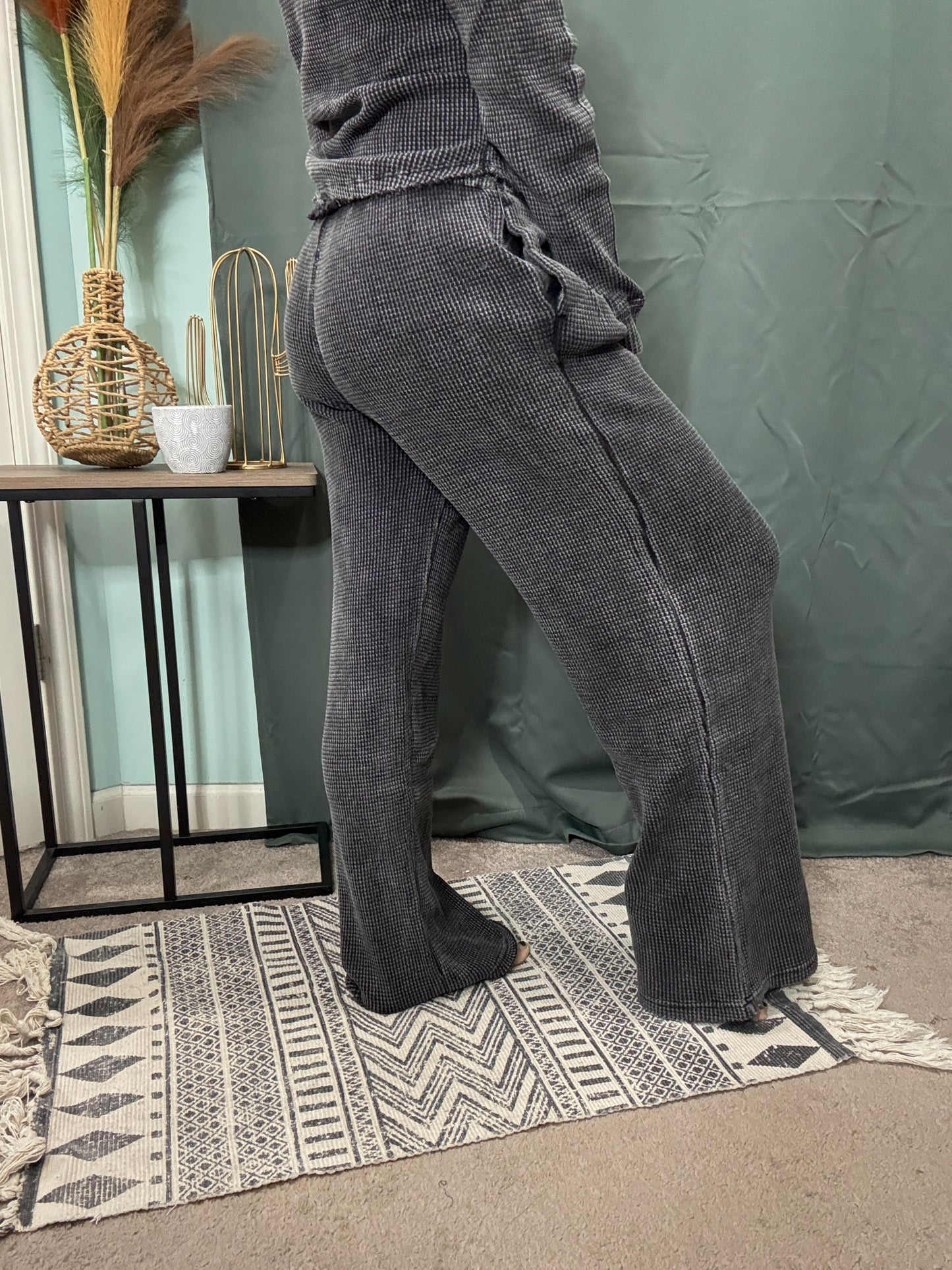 Let's Lounge Distressed Waffle Mineral Wash Pants