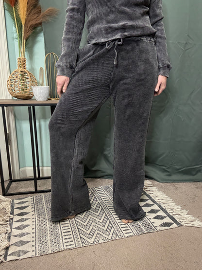 Let's Lounge Distressed Waffle Mineral Wash Pants