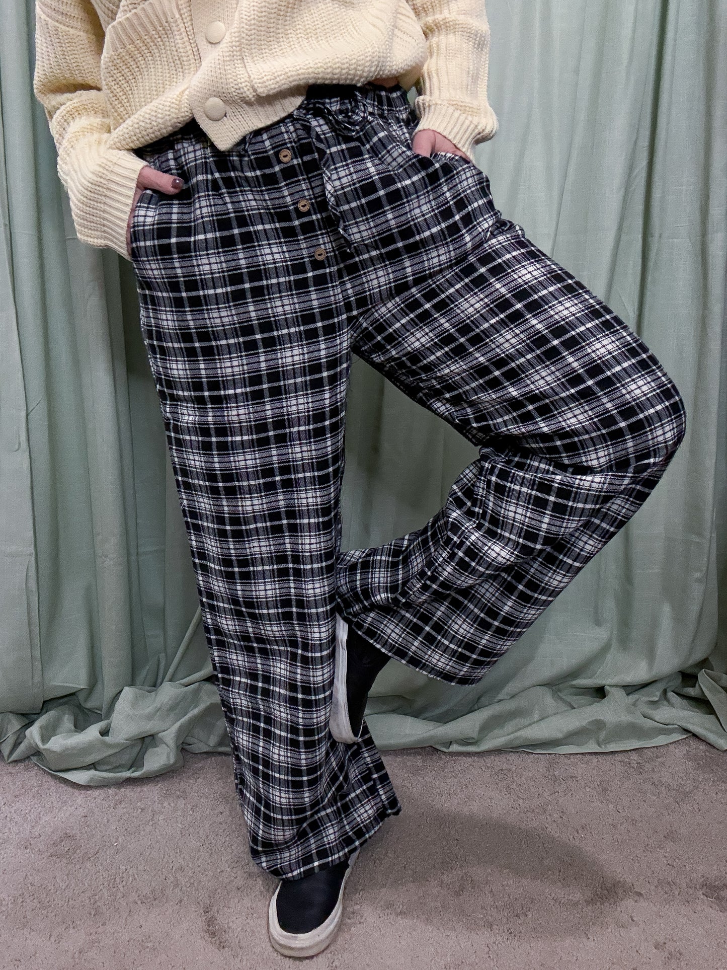 Park City Plaid Cotton Blend Wide Leg Drawstring Pants
