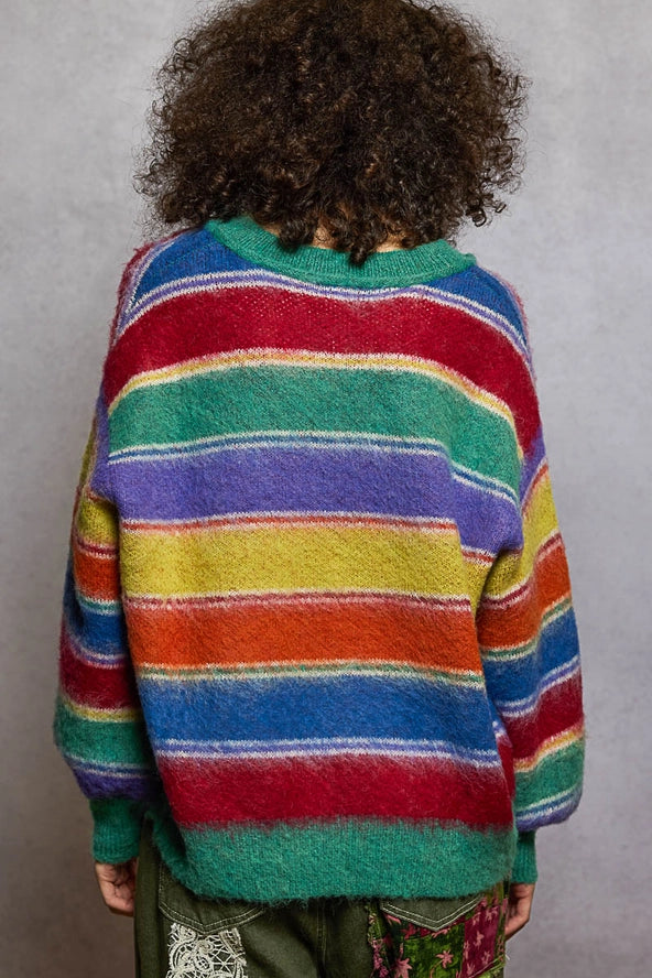 Ribbon Candy Wool Blend Oversized Colorful Stripe Sweater