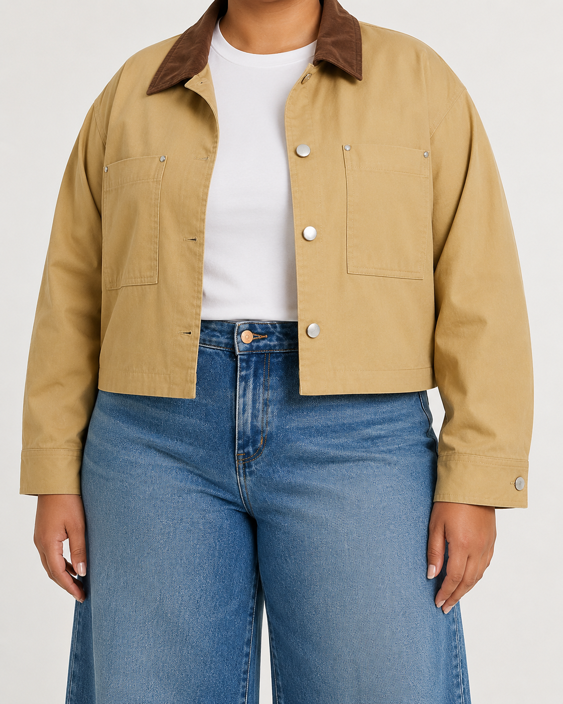 Cotton Barn Jacket with Contrast Corduroy Collar