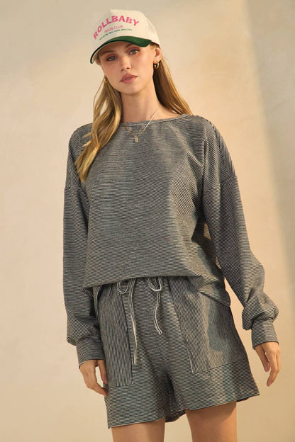 Lay Low 2-piece Cotton Blend Striped Knit Lounge Set